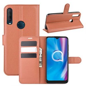 XFDSFDL® Étui pour Alcatel 1S 5028D 2020 (6,22 Pouces) PU Cuir Housse Flip Coque Litchi Motif avec Built Stand et Magnétique Fermeture Carte Slot Portefeuille Shell de Protection, Marron (LingDan, neuf)
