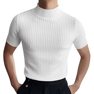 Haut &agrave; col Montant pour Homme, Chemise c&ocirc;tel&eacute;e &agrave; col roul&eacute; &agrave; Manches Courtes et col Haut, Pull Thermique d'automne, Tops Blancs &agrave; col Montant pour Hommes, 3XL (WinHLin, neuf)