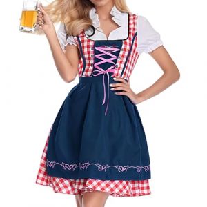 MUNSKT Dirndl Dames avec Tablier Robe Folklorique pour la F&ecirc;te de la Bi&egrave;re, Mode Bavaroise de Costumes en Longueur Midi (MUNSKT*, neuf)