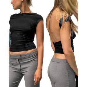 BNREOZA 1 Piece Sexy Backless Ladies Top, Women's Y2K Backless Top, Sexy Top Women's Reversible Style, Street Fashion Summer Top, Black Women's, Size M (CHENGhongyu, neuf)
