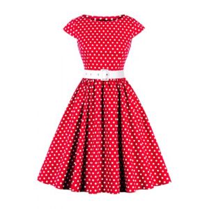 AXOE Femme Robe Vintage Années 50 Tissu Coton Respirant Coupe A-Line Ceinture Amovible Col Bateau Rouge à Pois Blanc, Taille 48, 3XL (AXOE-FR, neuf)