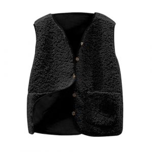 Femme Gilet en Molleton Polaire Doux sans Manche Coupe Classique Manteau en Fausse Hiver Fourrure Fille Couleur Unie Blouson Mode Bouton Matelass&eacute;e sans Manches Veste avec Poches (⭐⭐⭐⭐⭐AEGJEGVD⭐⭐⭐⭐⭐, neuf)