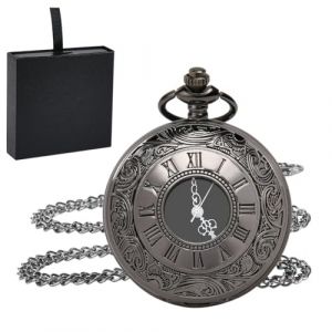 OFFCUP Montre Gousset Vintage, Montre de Poche Vintage Homme Montre Gousset Rétro à Quartz avec Chaîn, Ancienne à Chiffres Romains Mode Montre en Alliage Cadeau Anniversaire pour Homme（Noir） (HOOCHE, neuf)