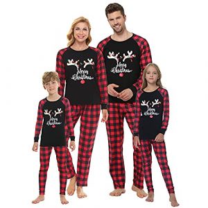 MyFav Ensemble de Pyjamas No&euml;l Famille Pyjama Long avec Impression de Cerf Chemise et Pantalon &agrave; Carreaux V&ecirc;tements de Nuit Automne Hiver,Cerf Lumineux,Enfants,12Y (Light Year Store, neuf)