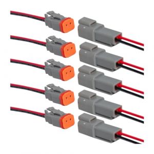 CGEAMDY 5 Paires Connecteur DT &agrave; 2 Broches, Connecteur &Eacute;lectrique &Eacute;tanche Avec C&acirc;ble 16 AWG, 2 Broches M&acirc;le Et Femelle Connecteur Plug, DT Voiture &Eacute;tanche Connecteurs &Eacute;lectriques Pour Motos, Bateaux (CGE Auto, neuf)