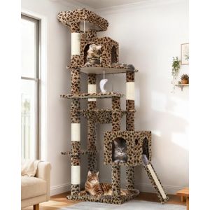 Globlazer Arbre &agrave; Chat L&eacute;opard Grand Hauteur 178 cm avec Doux Hamac, 2 Grandes Niches, Plateforme, Pente Sisal Peluche, Jouets, Arbres &agrave; Chat Coin Solide pour Gros Chats Repos Jeu (F70 Pro, L&eacute;opard) (Globlazer For Your Pet, neuf)