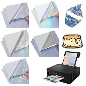SGERUFZ 10 Papier holographique Autocollant Transparent,Feuille de Film Papier Autocollant A4 Arc-en-Ciel Film Vinyle Holographique Transparent Papier en Vinyle pour Imprimante à Jet d'encre et Laser (BeanyBeng, neuf)