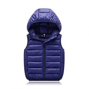Gilet Doudoune Enfant Hiver sans Manches Garçon Fille Léger Chaud Respirant Veste Matelassée avec Capuche Rembourré Coupe-Vent Décontracté Manteau Gilet Duvet Automne Hiver 3-15 Ans (Navy, 6-8 Years) (XUSIvisaa, neuf)