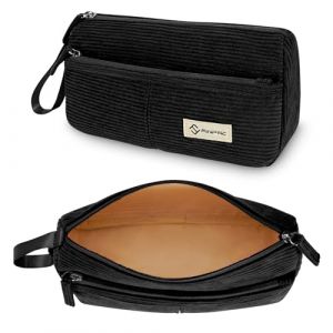 FINPAC Trousse, Trousse Scolaire en Velours CôTelé, Trousse à Crayons Portable Le Bureau, Trousse avec Poche Zippée et Dragonne pour Collège étudiants Fille Garçon Adolescent (Noir) (Kenobee-EU, neuf)