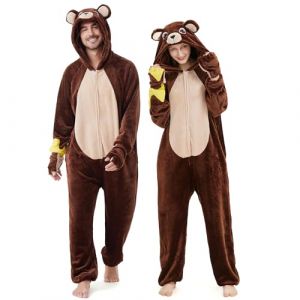 Ezuwail Costume d'ours Onesie Femme Unisexe Adulte Ours Costume Pyjama Polaire Moelleux Combinaison Femme pour Cosplay Halloween Carnaval (yurjim, neuf)