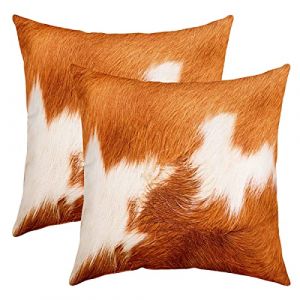 Cuir Vache Taie D'Oreiller 50x50cm Place Cuir Vache Imprimer Housse Coussin Lot De 2 Taie Oreiller Animaux Ferme Western Ferme Blanc Jaune Housse De Coussin Pour Canap&eacute; Le Salon Chaise Lit (Bofanshangmao, neuf)
