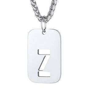 Plaque Militaire Personnalisable Pendentif Identi Femme Argent Collier Homme Lettre Initial Prénom Gravure Personnalisé Acier Inoxydable Chaine Z Argenté Bijoux Cadeau Noël Fêtes des Mères Pères (FindChic Jewellery, neuf)