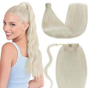LaaVoo Queue de Cheval Extension Cheveux Naturel Blond Extension Cheveux Naturel Queue de Cheval Blonde Platine 40cm/80g Queue de Cheval Naturel Cheveux Blonde #60 (Laavoo, neuf)