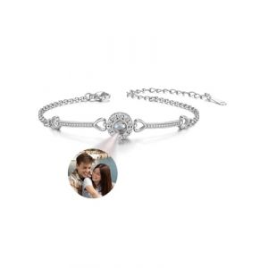 Jovivi Bracelet Femme Personnalisé Photo, Bijoux Avec Image Projection Cadeau pour Couple Copine Maman Ami Famille pour Anniversaire (Argent) (kaenmis, neuf)