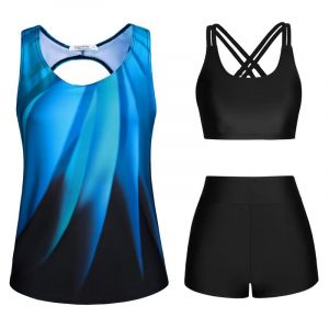 JASAMBAC Maillot De Bain Short Femme 3 PièCes Tankinis Femme Imprimé Floral ContrôLe du Ventre Bikinis AthléTique Maillot De Bain Modeste Tankini (Fancy Shop EU, neuf)