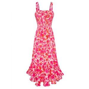 GRACE KARIN Robe longue boh&eacute;mienne pour femme avec imprim&eacute; floral sans manches &agrave; bretelles fines d&eacute;contract&eacute;e Maxi robe de plage pour les vacances, XXL (Zexxxy, neuf)