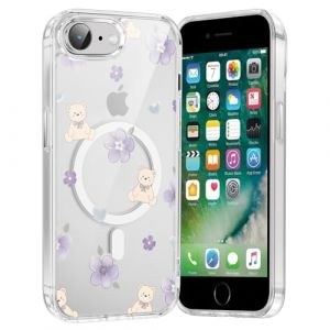 Saqmkil Coque Magn&eacute;tique pour iPhone 16e/SE 4/SE 2025 6,1", Aesthetic Fleurs Ours Motif Fille Dessin Mignon Etui Compatible avec MagSafe, Transparente Case Souple Silicone TPU Bumper Antichoc Housse (HEILALA VANILLA, neuf)
