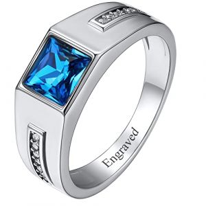 Custom4U Chevali&egrave;re Signet pour Homme Personnalis&eacute; Pr&eacute;nom Argent 925 Bague Chevali&egrave;re avec Pierre Topaze Bleue Taille 61.5 (Custom4U Store, neuf)