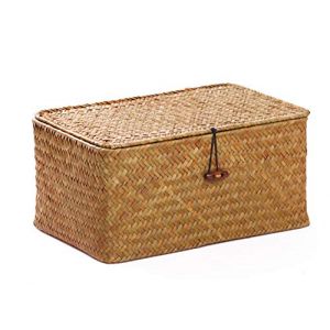 Paniers de Rangement Jonc de Mer avec Couvercles Naturel Corbeille Osier (Petit 26cmx14cmx11cm H) (DOKOT DESIGN CO., LTD, neuf)
