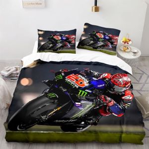 Housse de Couette Moto 140x200cm Enfant Parure de Lit 1 Personnes Compétition De Courses De Motos Microfibre Set Housse de Couette avec Fermeture Éclai avec 1 Taies d'oreiller 65x65cm (ZJC-store, neuf)