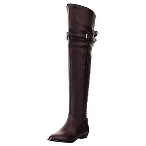 Susenstone Bottes Mollets Larges Femme Cuir Moto Vintage Boot Equitation Bottes d'hiver Confortables Santiags Haute Botte Femmes Bottes Bottines Talon Carr&eacute; Boots (⭐⭐⭐⭐⭐Susenstone, neuf)