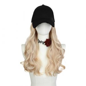 Perruque for femme bonnet tricoté, chapeau tricoté chaud d'hiver, perruque for femme, casquette de baseball, perruque en langue de canard, perruque bouclée en laine, casquette de baseball ondulée, che (SSZZQQZQ, neuf)