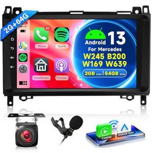 2G+64G sans Fil Carplay Android 13 Autoradio pour Mercedes Benz A/B/V Class B200 W245 W169 W639 Vito Viano W906 Sprinter 9 Pouces Autoradio Android Auto GPS Navi WiFi Bluetooth FM/RDS Caméra de Recul (Rimoody Direct, neuf)