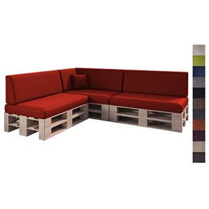 sunnypillow Set de 8 Coussins pour Canapé Palette Matelas Extérieur - d’Assise 120 x 80 x 15 cm + Dossier 120 x 40 x 20/10 cm - Coussin Salon de Jardin, Terrasse, Balcon - Rouge (Globix24, neuf)