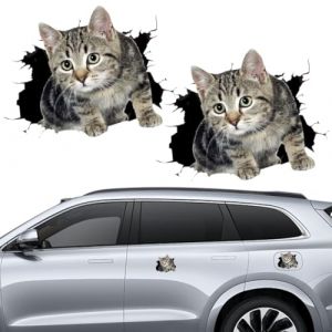 2 Pièces 3D, Autocollants de Voiture de Chaton, Chat Autocollant Voiture Sticker, Stickers Chat, Décoration de Voiture, Sticker Voiture Exterieur (LIN  YAMEIZI UK SHOP, neuf)