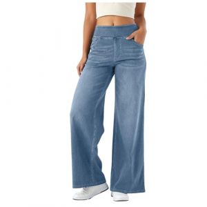 Pantalon Denim Femme Jean Taille Haute Elastique Jeans Jambe Large Extensible Confortable pour Yoga, Fitness et Sport D&eacute;contract&eacute;, Coupe Loose Fit, D&eacute;contract&eacute; (Light Blue, L) (Mythos Supply, neuf)
