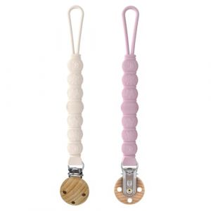 Attache Tetine, 2 Pi&egrave;ces Attache Tetine Silicone, Attache Sucette, Sans BPA, &Eacute;lastiques et Robustess pour Gar&ccedil;ons et Filles(Blanc Cass&eacute; + Rose P&acirc;le) (Deporte Power Pro, neuf)