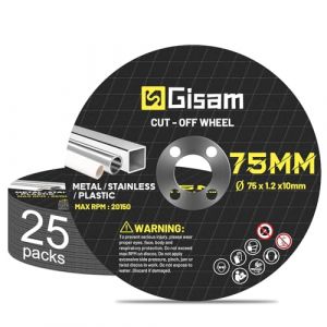 Gisam Disques à Tronçonner 25 Pièces, 75 x 1,2 x 10mm, Alésage Ø 10 mm, Disque a Tronconner Set pour Mini Meuleuse D'angle Sans Fil Bosch 12V-76 Ø 76 mm (Highsam, neuf)