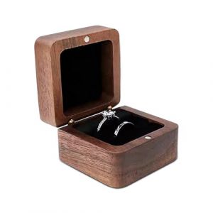 WisePoint Boite a Bijoux Bois, Double Fente Boite Bague de Fiançailles, Porte Alliance de Mariage Carrée, Élégant Vintage Boîte de Support de Bague de Mariage(Noir) (WisePoint, neuf)