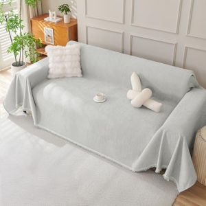 Royhom Housse de Canapé d'angle, Housse Canapé 2/3 Places, Gris Clair Couvre Canape Chenille, Protege Canape Angle avec Glands Décoratifs, Anti-Rides (Gris Clair, 180x300 cm) (Royhom Europe, neuf)