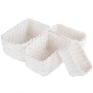 Vikcvcsc Paniers de Rangement, Lot de 4 Panier Osier Rangement Panier Rangement Salle de Bain pour Jouets B&eacute;b&eacute;, Cosm&eacute;tique, Id&eacute;al pour une Utilisation Comme de Salle de Bain, Cuisine (Blanc) (Avokuya, neuf)