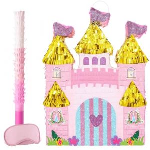 WERNNSAI Pi&ntilde;ata ch&acirc;teau de princesse &ndash; Princesses pour fille - D&eacute;coration d'anniversaire rose ch&acirc;teau de princesse avec b&acirc;ton - Masque pour les yeux - Princesse scintillante - D&eacute;coration de f&ecirc;te (Wernnsai Direct, neuf)