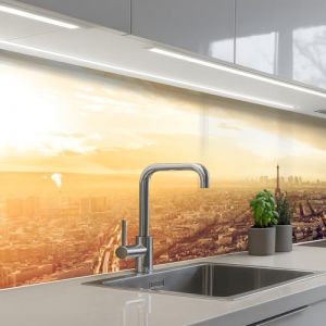 KitchenYeah© Crédence Adhésive Cuisine 60x150 cm Résistant À La Chaleur Plaque Adhesif Fond De Hotte Interieur Cuisson Sur Mesure Paris - Skyline - Coucher Soleil - Villes (KitchenYeah, neuf)