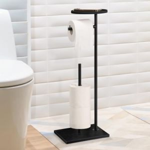 Porte-Papier Toilette sur Pied avec &eacute;tag&egrave;re de Rangement sup&eacute;rieure, Porte-Rouleau de Papier Toilette sur Pied, Support de Papier Toilette, Distributeur de Papier Toilette, Noir (HEOMU, neuf)