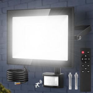 Viugreum 100W Projecteur LED Détecteur de Mouvement et Télécommande, 10000LM Blanc Froid 6500K Dimmable Projecteur LED Avec Detecteur, Étanche IP65 Spot LED avec Minuterie pour Jardin Garage (Viugreum-EU, neuf)