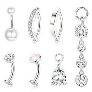 Morfetto Piercing Nombril Anneau Or Acier Chirurgical Inoxydable - Clicker Percing Au Nombril Pendant Anneau Grossesse Dor&eacute; CZ Belly Button Ring pour Femmes 14G Argent 10MM/Blanc CZ (Morfetto Jewelry, neuf)