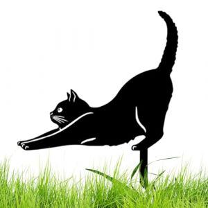 JIEBWCHA Statues De Jardin De Statue De Chat en M&eacute;tal Mignon 26/30cm Fer Piquet De Cour pour Chat Noir Ornements De Jardin en M&eacute;tal Statues d'animaux Creuses Ornements Ext&eacute;rieurs pour Pelouse (nichun, neuf)