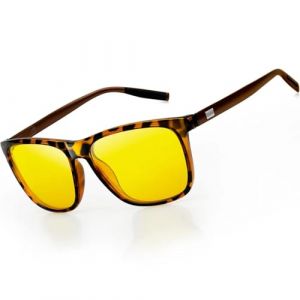 KANASTAL Lunettes Conduite de Nuit Femme et Homme Lunette Anti Eblouissement de Conduite Nuit Jaune UV400 AL-MG Monture Léopard (kanastal, neuf)