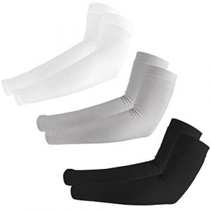 3 Paires Manchette Bras Homme Anti UV, UPF 50 Manchette Gaming Sport Unisexe Soie Glacé Manche de Protection Solaire Élastique Respirant pour Homme Femme Activité en Dehors Tatouages Couvrants (huyinyan, neuf)