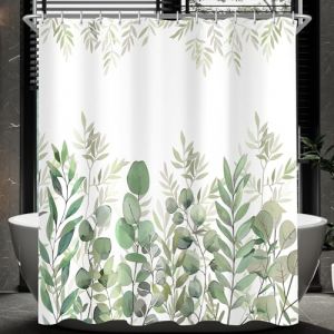 Rideau de douche Lerores 240x200cm &agrave; motifs feuilles, ourlet lest&eacute;, anti-moisissure, textile, imperm&eacute;able, lavable, en polyester, pour salle de bain, avec 12 anneaux de rideau de douche (yuan ying MAYY, neuf)