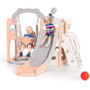 Toboggan pour enfants, grand toboggan pour enfants avec panier de basket, structure d&rsquo;escalade pour le jardin, t&eacute;lescopique, espace de rangement, pour 1-3 ans, extra long 1700 mm ((Jouets (Ekotaleks O&Uuml;, neuf)