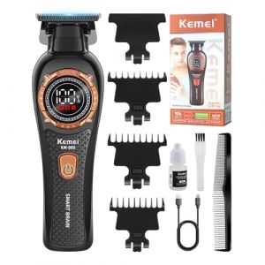 KEMEI 999 Tondeuse &agrave; cheveux professionnelle pour homme, tondeuse &agrave; barbe &eacute;lectrique sans fil, tondeuse &agrave; cheveux DLC z&eacute;ro &eacute;cartement avec &eacute;cran LED et 3 peignes de guidage (noir) (HG Barber, neuf)