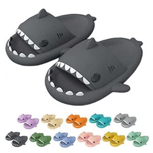 Hoomall Shark Slippers Shark Cloud Slippers Femme Homme Casual Pantoufles De Requin à Bout Ouvert Anti-Slip Novelty Open Toe Slides for Women Men Adult Eté Shoes(Gris foncé,44/45 EU) (Xingye 2023, neuf)