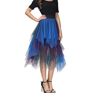MERCIYD Jupe pliss&eacute;e en Tulle Asym&eacute;trique Tulle Jupe Courtes Jupes Midi Jupe d'&eacute;t&eacute; Goth Dentelle Robe Vintage Couleurs Vari&eacute;es (LIIOO, neuf)