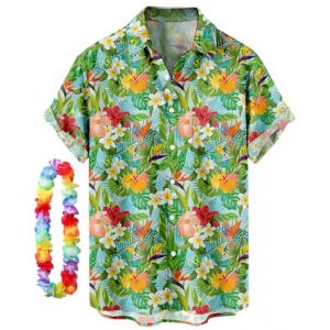 CIZEUR Chemise hawa&iuml;enne Homme Imprim&eacute;e &agrave; Manches Courtes Color&eacute;es- Fleurs -Ananas -Coco-Flamants Roses，3XL GN-Fleurs (Cizeu, neuf)