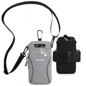 BAGZY Pochette Telephone Portable 7,0 Pouces avec Bandoulière, Brassard Telephone Sport Applicable à Course à Pied, Yoga, Jogging Accessoires pour iPhone 15 Pro/14 Pro Max (Gris) (BAGZY, neuf)